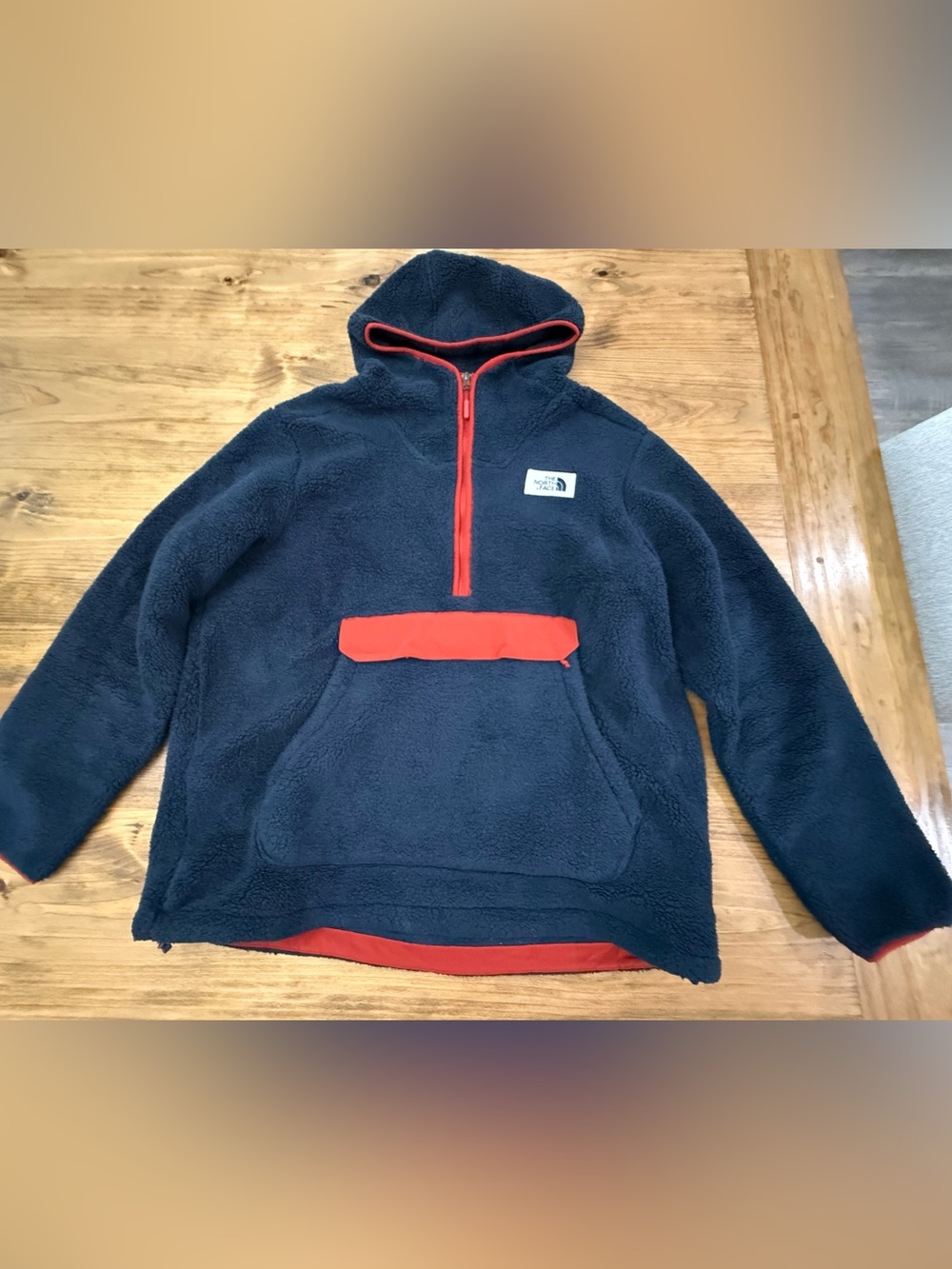 The North Face Men’s Navy/Red Campshire Fleece Sherpa Pullover Hoodie